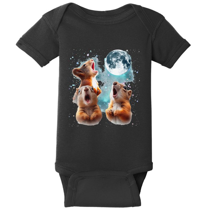 3 Squirrel Moon Howling Squirrel Head Funny Baby Bodysuit