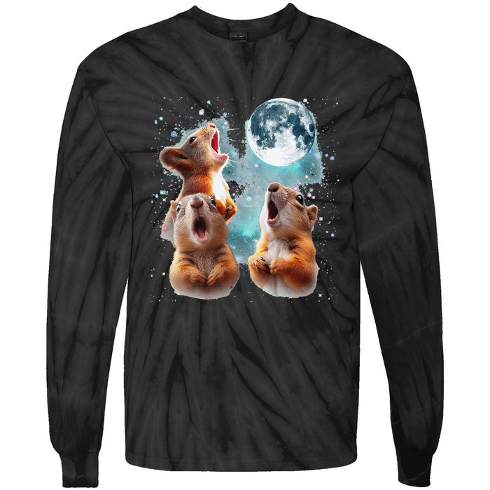 3 Squirrel Moon Howling Squirrel Head Funny Tie-Dye Long Sleeve Shirt