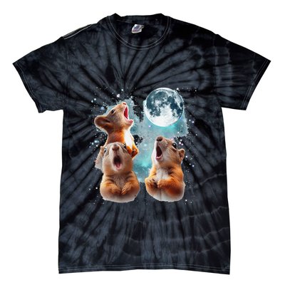3 Squirrel Moon Howling Squirrel Head Funny Tie-Dye T-Shirt