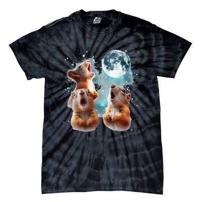 3 Squirrel Moon Howling Squirrel Head Funny Tie-Dye T-Shirt