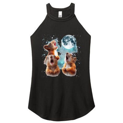 3 Squirrel Moon Howling Squirrel Head Funny Women's Perfect Tri Rocker Tank