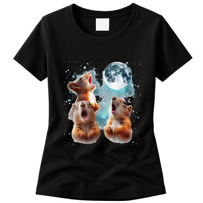 3 Squirrel Moon Howling Squirrel Head Funny Womens T-Shirt