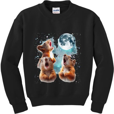 3 Squirrel Moon Howling Squirrel Head Funny Kids Sweatshirt