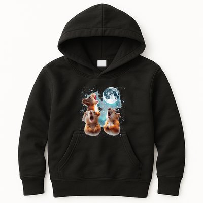 3 Squirrel Moon Howling Squirrel Head Funny Kids Hoodie