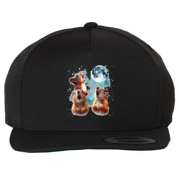 3 Squirrel Moon Howling Squirrel Head Funny Wool Snapback Cap