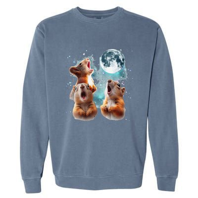 3 Squirrel Moon Howling Squirrel Head Funny Garment-Dyed Sweatshirt