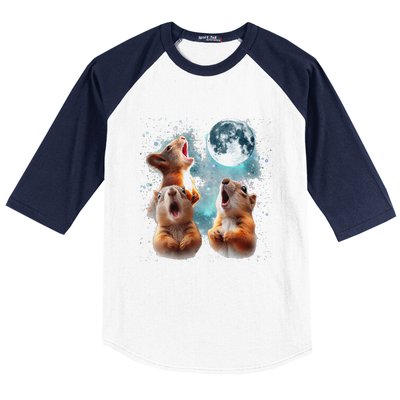 3 Squirrel Moon Howling Squirrel Head Funny Baseball Sleeve Shirt