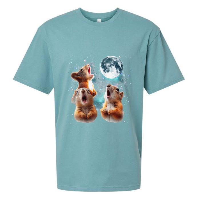 3 Squirrel Moon Howling Squirrel Head Funny Sueded Cloud Jersey T-Shirt