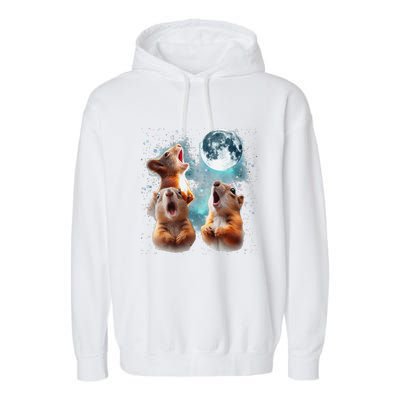 3 Squirrel Moon Howling Squirrel Head Funny Garment-Dyed Fleece Hoodie