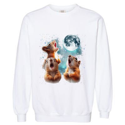 3 Squirrel Moon Howling Squirrel Head Funny Garment-Dyed Sweatshirt