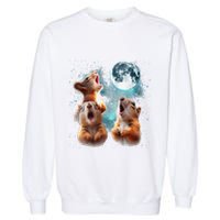 3 Squirrel Moon Howling Squirrel Head Funny Garment-Dyed Sweatshirt