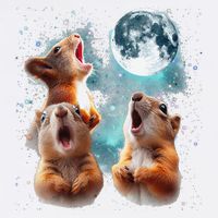 3 Squirrel Moon Howling Squirrel Head Funny Garment-Dyed Sweatshirt