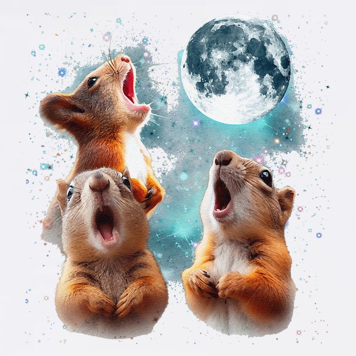 3 Squirrel Moon Howling Squirrel Head Funny Garment-Dyed Sweatshirt