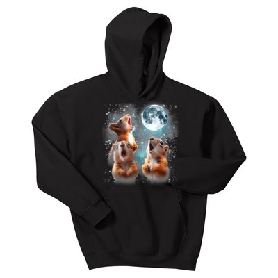 3 Squirrel Moon Howling Squirrel Head Funny Kids Hoodie