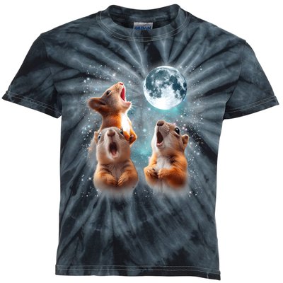 3 Squirrel Moon Howling Squirrel Head Funny Kids Tie-Dye T-Shirt