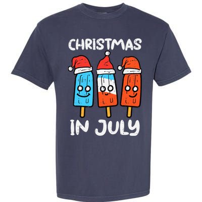 3 Santa Popsicles Christmas In July Cute Summer Xmas Garment-Dyed Heavyweight T-Shirt