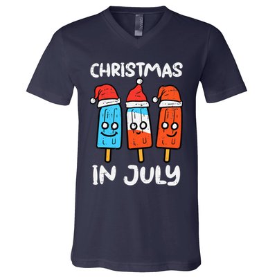 3 Santa Popsicles Christmas In July Cute Summer Xmas V-Neck T-Shirt