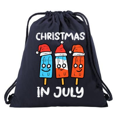 3 Santa Popsicles Christmas In July Cute Summer Xmas Drawstring Bag