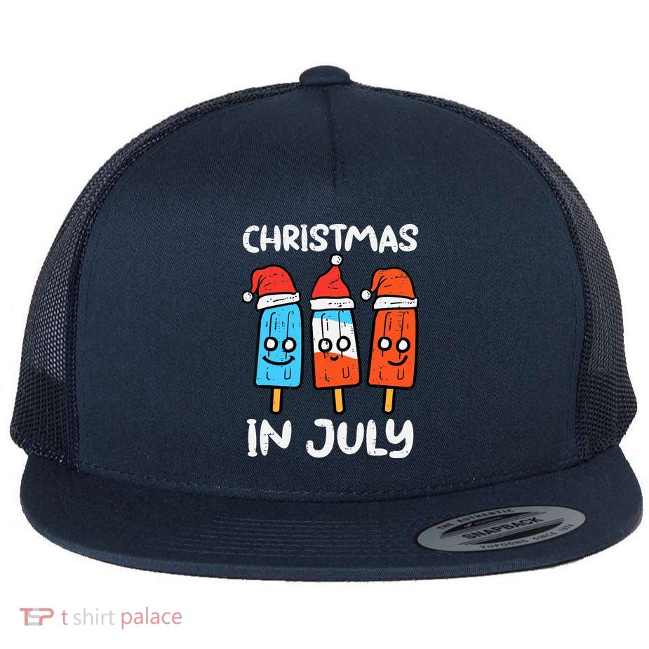 3 Santa Popsicles Christmas In July Cute Summer Xmas Flatbill Hat