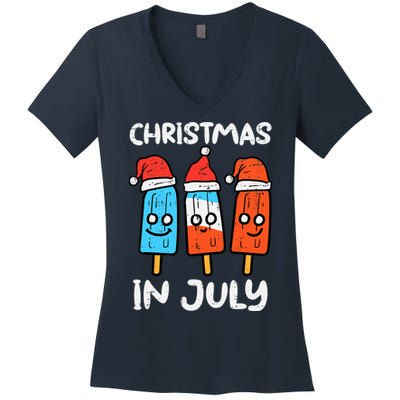 3 Santa Popsicles Christmas In July Cute Summer Xmas Women's V-Neck T-Shirt