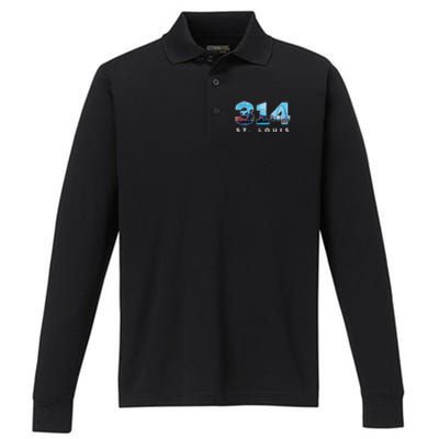 314 Stl Pride St. Louis Area Code Performance Long Sleeve Polo