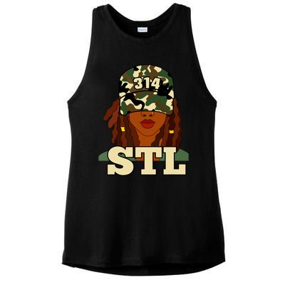 314 Stl St Louis Black Woman Locs Camo Ladies PosiCharge Tri-Blend Wicking Tank