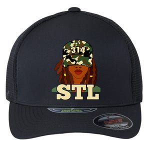 314 Stl St Louis Black Woman Locs Camo Flexfit Unipanel Trucker Cap