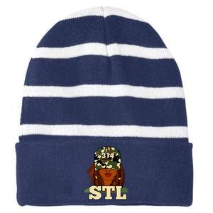 314 Stl St Louis Black Woman Locs Camo Striped Beanie with Solid Band