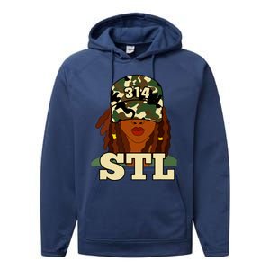 314 Stl St Louis Black Woman Locs Camo Performance Fleece Hoodie