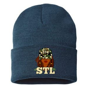 314 Stl St Louis Black Woman Locs Camo Sustainable Knit Beanie