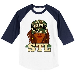 314 Stl St Louis Black Woman Locs Camo Baseball Sleeve Shirt