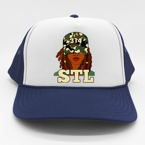 314 Stl St Louis Black Woman Locs Camo Trucker Hat