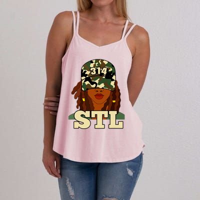 314 Stl St Louis Black Woman Locs Camo Women's Strappy Tank