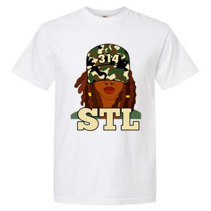 314 Stl St Louis Black Woman Locs Camo Garment-Dyed Heavyweight T-Shirt