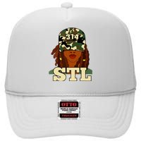 314 Stl St Louis Black Woman Locs Camo High Crown Mesh Back Trucker Hat