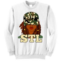 314 Stl St Louis Black Woman Locs Camo Sweatshirt