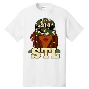 314 Stl St Louis Black Woman Locs Camo Tall T-Shirt