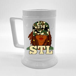 314 Stl St Louis Black Woman Locs Camo Beer Stein