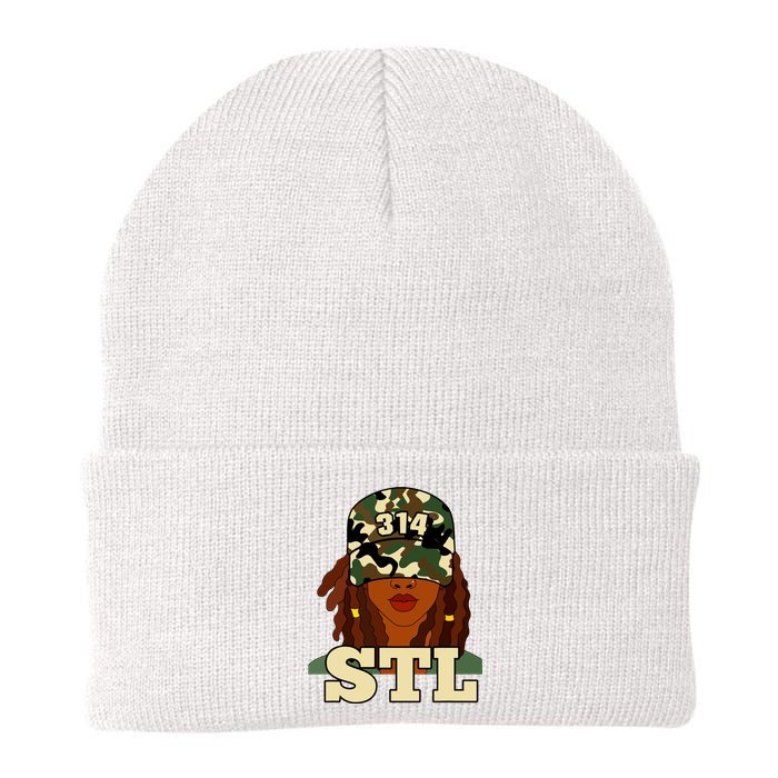 314 Stl St Louis Black Woman Locs Camo Knit Cap Winter Beanie