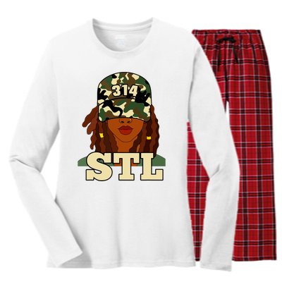 314 Stl St Louis Black Woman Locs Camo Women's Long Sleeve Flannel Pajama Set 