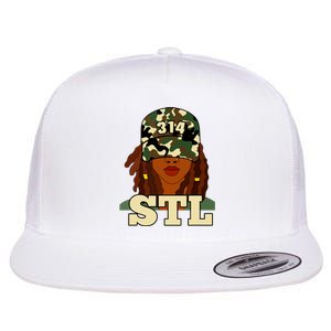 314 Stl St Louis Black Woman Locs Camo Flat Bill Trucker Hat