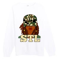 314 Stl St Louis Black Woman Locs Camo Premium Crewneck Sweatshirt