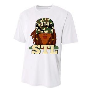 314 Stl St Louis Black Woman Locs Camo Performance Sprint T-Shirt