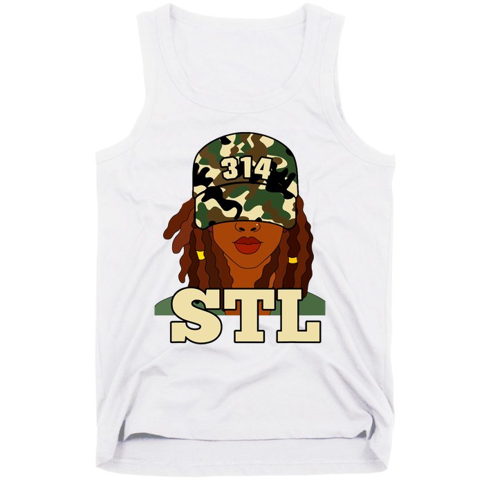 314 Stl St Louis Black Woman Locs Camo Tank Top