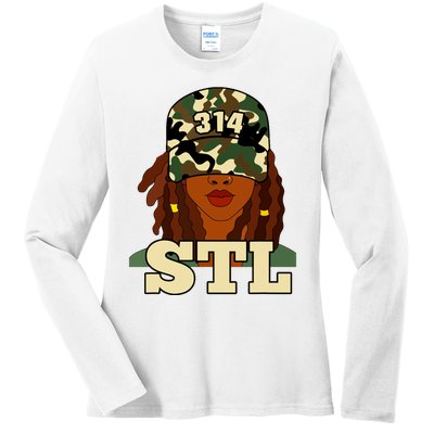 314 Stl St Louis Black Woman Locs Camo Ladies Long Sleeve Shirt