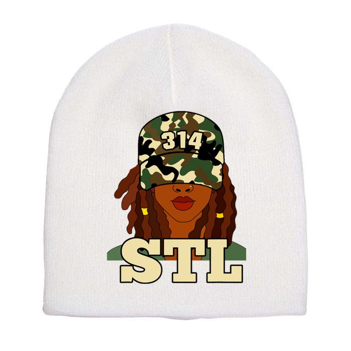 314 Stl St Louis Black Woman Locs Camo Short Acrylic Beanie