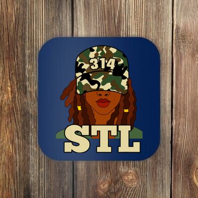 314 Stl St Louis Black Woman Locs Camo Coaster