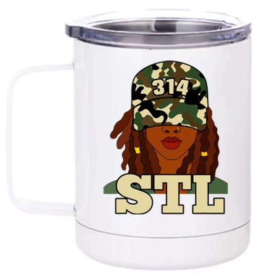 314 Stl St Louis Black Woman Locs Camo 12 oz Stainless Steel Tumbler Cup