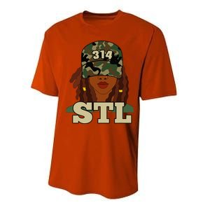 314 Stl St. Louis Black Woman Locs Camo Performance Sprint T-Shirt