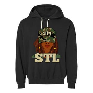 314 Stl St. Louis Black Woman Locs Camo Garment-Dyed Fleece Hoodie